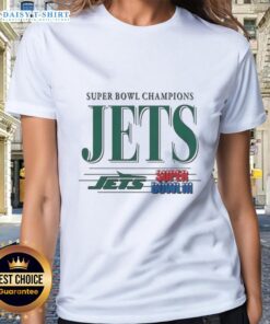 Vintage New York Jets NFL Super Bowl Champions logo on a ladies tee, celebrating the team's championships.