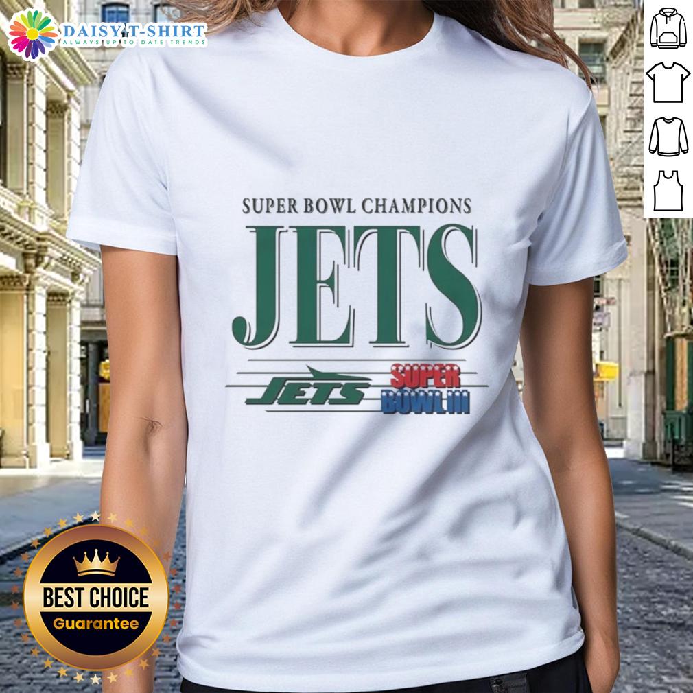 Good New York Jets NFL Super Bowl Champions The Team's Championships Vintage Logo Ladies-Tee Vintage New York Jets NFL Super Bowl Champions logo on a ladies tee, celebrating the team's championships.