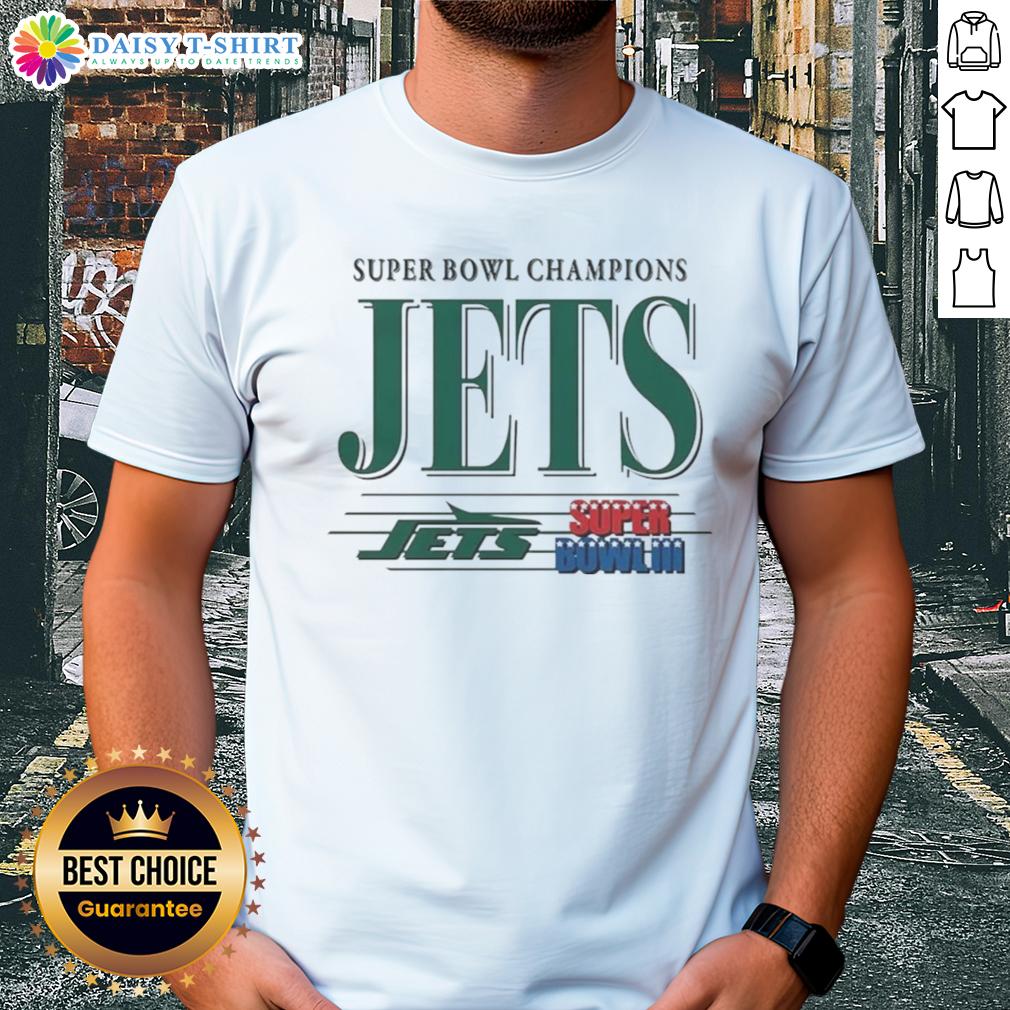 Good New York Jets NFL Super Bowl Champions The Team's Championships Vintage Logo T-Shirt Alt Text: Vintage New York Jets NFL Super Bowl Champions T-Shirt featuring the team's classic logo and championship design.
