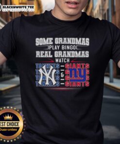 Alt Text: Good New York Yankees and Giants t-shirt: Grandmas play bingo, real grandmas support their teams with style.