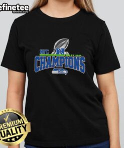 2025-2026 Seattle Seahawks Ladies Tee celebrating Good NFC Division Champions with vibrant team colors and logo.