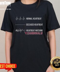 Good normal heartbeat vs deceased heartbeat graphic on Arizona Cardinals ladies tee shirt for sports fans.