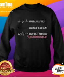 Good normal heartbeat vs deceased heartbeat graphic on Arizona Cardinals sweatshirt, showcasing heart health awareness.