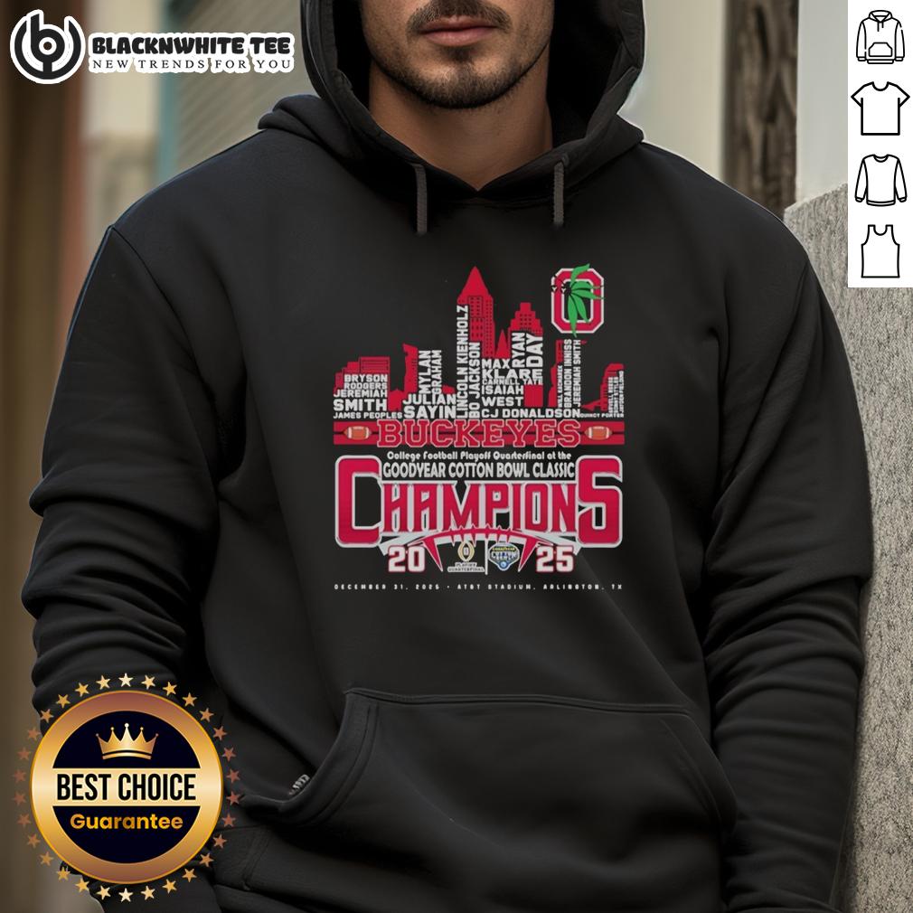 Good Ohio State Buckeyes College Football Playoff Quarterfinal At The Goodyear Cotton Bowl Classic Hoodie Ohio State Buckeyes hoodie featuring College Football Playoff design at the Goodyear Cotton Bowl Classic.