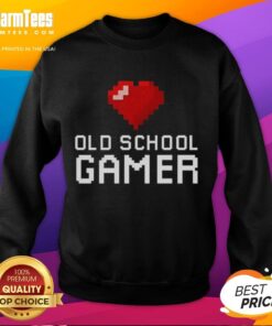 Good Old School Gamer Heart Sweatshirt featuring retro gaming graphics and a cozy design for nostalgic gamers.