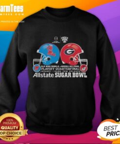 Good Ole Miss Rebels vs Georgia Bulldogs playoff quarterfinal sweatshirt featuring team helmets, January 1, 2026.