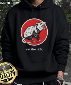 Funny 'Eat the Rich' hoodie featuring a cartoon opossum, perfect for quirky fashion lovers and animal enthusiasts.