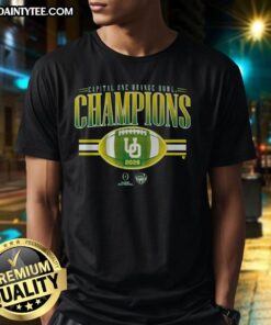 Good Oregon Football CFP Orange Bowl Champions T-Shirt featuring team colors and logo for fans celebrating victory.