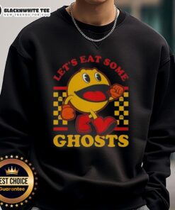Good Pacman Lets Eat Some Ghosts sweatshirt featuring colorful graphic design perfect for gaming fans and retro style lovers.