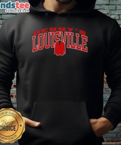 Good Pat Kelsey wearing a Denny's Louisville hoodie, showcasing team spirit and style in a cozy setting.