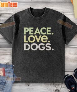 Good Peace Love Dogs washed t-shirt featuring a vibrant design perfect for dog lovers and casual wear enthusiasts.