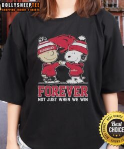 Good Peanut Snoopy and Charlie Brown Arkansas Razorbacks Forever tee for ladies, celebrating team spirit beyond victories.