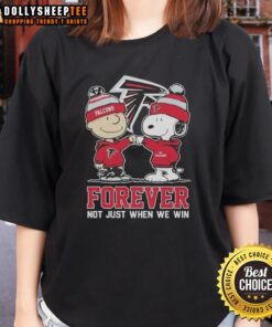 Good Peanut Snoopy and Charlie Brown Atlanta Falcons Forever tee for ladies, celebrating team spirit beyond just victories.