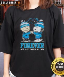 Good Peanut Snoopy Charlie Brown Carolina Panthers Forever tee for ladies, perfect for fans celebrating every game.
