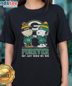 Good Peanut Snoopy and Charlie Brown Green Bay Packers Forever tee for ladies, perfect for fans celebrating every game.