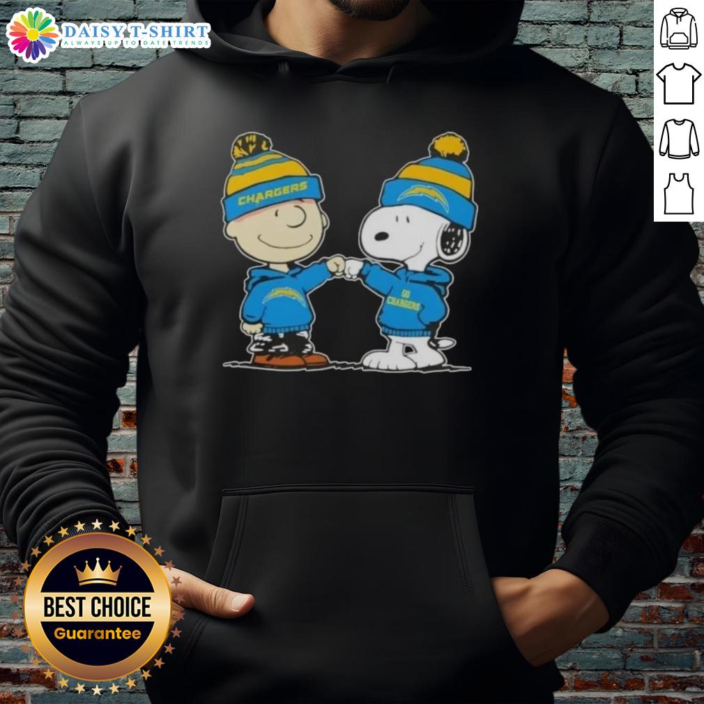 Good Peanuts Charlie Brown Fist Bump Snoopy X Los Angeles Chargers Football Hoodie Charlie Brown and Snoopy fist bump in Los Angeles Chargers football hoodie, celebrating teamwork and friendship.