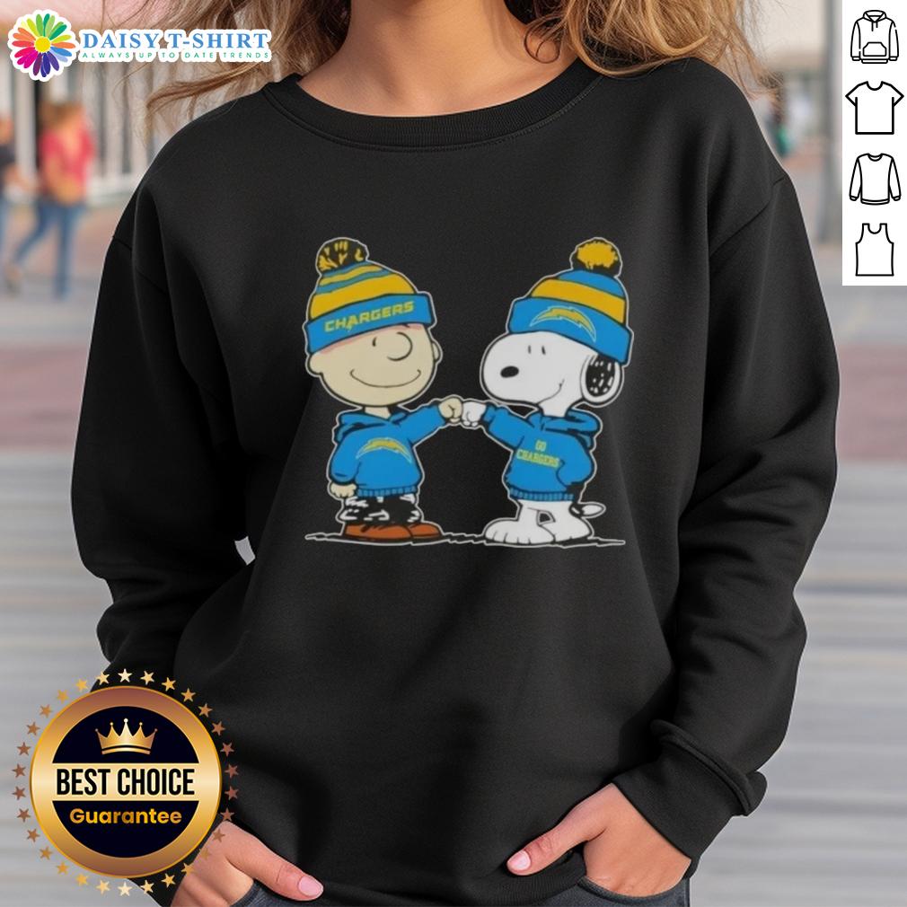 Good Peanuts Charlie Brown Fist Bump Snoopy X Los Angeles Chargers Football Sweatshirt Alt Text: Charlie Brown and Snoopy fist bump in Los Angeles Chargers football sweatshirt, celebrating good vibes with peanuts.