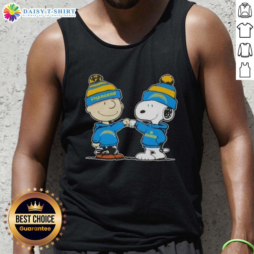 Good Peanuts Charlie Brown Fist Bump Snoopy X Los Angeles Chargers Football Tank Top Charlie Brown and Snoopy fist bump in Los Angeles Chargers football tank top, celebrating friendship and sports spirit.