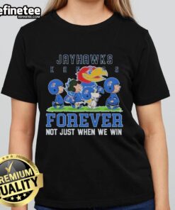 Good Peanuts Kansas Jayhawks Forever Not Just When We Win ladies tee showcasing team pride and spirit in vibrant colors.