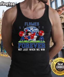Good Peanuts Liberty Flames Forever tank top design featuring bold lettering and vibrant colors for sports fans.