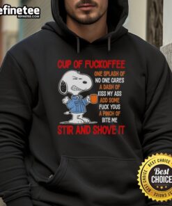 Good Peanuts Snoopy Cup of Fuckoffee Stir and Shove It Hoodie featuring iconic Snoopy design and vibrant colors.