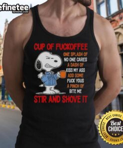 Good Peanuts Snoopy Cup of Fuckoffee stir and shove it tank top featuring a playful Snoopy design for coffee lovers.