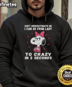 Good Peanuts Snoopy hoodie featuring 'Don't Underestimate Me' quote, perfect for fans of Peanuts and quirky fashion.