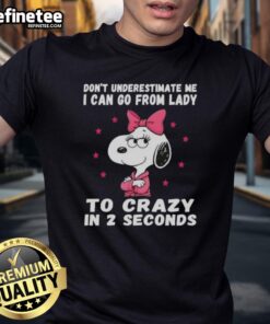 Alt Text: Good Peanuts Snoopy t-shirt with 'Don't Underestimate Me' slogan, showcasing a playful design perfect for fans.