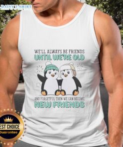 Adorable penguins on a tank top with the phrase about friendship, perfect for penguin lovers and friendship enthusiasts.