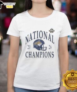 Alt Text: Women's tee featuring the Penn State Nittany Lion helmet logo, celebrating NCAA DI Football Champions 2026.