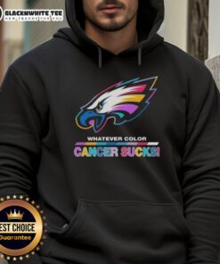 Philadelphia Eagles hoodie featuring a colorful 'Cancer Sucks' logo, perfect for football fans supporting a great cause.