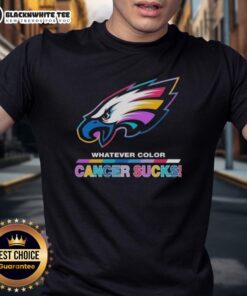 Good Philadelphia Eagles Football T-Shirt featuring 'Cancer Sucks' logo in team colors for awareness and support.