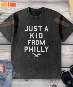 Good Philadelphia Eagles Just a Kid From Philly washed t-shirt featuring vibrant team colors and logo.