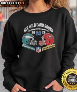 Good Philadelphia Eagles vs San Francisco 49ers 2026 NFC Wild Card Round sweatshirt featuring team logos and vibrant colors.