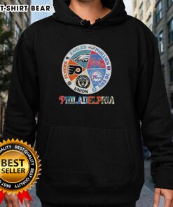 Good Philadelphia teams hoodie featuring Flyers, Eagles, Phillies, 76ers, and Union logos in a stylish design.