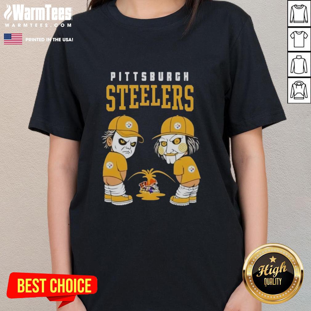 good-pittsburgh-steelers-x-michael-myers-and-billy-the-puppet-piss-on-baltimore-ravens-vs-cleveland-browns-ladies-tee Good Pittsburgh Steelers X Michael Myers And Billy The Puppet Piss On Baltimore Ravens Vs Cleveland Browns T-Shirt - Image 5