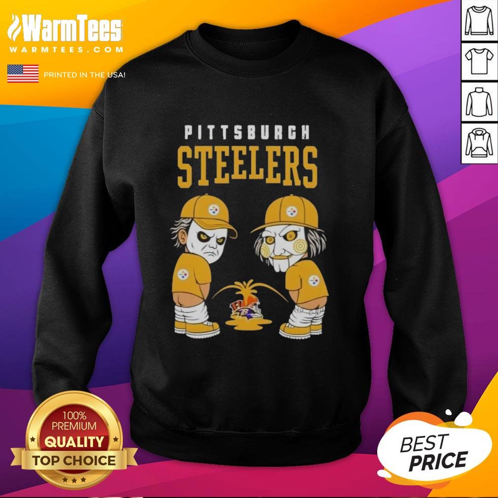 good-pittsburgh-steelers-x-michael-myers-and-billy-the-puppet-piss-on-baltimore-ravens-vs-cleveland-browns-sweatshirt Good Pittsburgh Steelers X Michael Myers And Billy The Puppet Piss On Baltimore Ravens Vs Cleveland Browns T-Shirt - Image 4