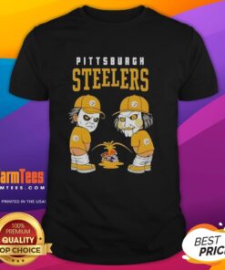 Good Pittsburgh Steelers X Michael Myers and Billy The Puppet T-Shirt featuring Ravens vs. Browns theme.