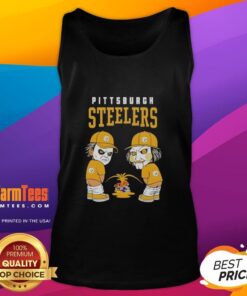 Good Pittsburgh Steelers X Michael Myers And Billy The Puppet Piss On Baltimore Ravens Vs Cleveland Browns T-Shirt - Image 3