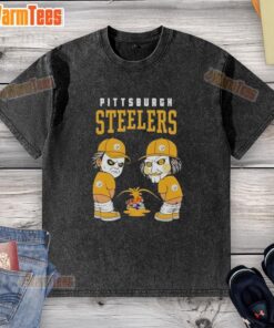 Good Pittsburgh Steelers X Michael Myers And Billy The Puppet Piss On Baltimore Ravens Vs Cleveland Browns T-Shirt - Image 2
