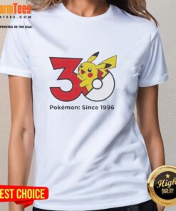Good Pokemon 30th Anniversary 1996 Ladies Tee featuring vibrant design and iconic Pokemon graphics for fans.
