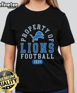 Detroit Lions football ladies tee featuring 'Good Property of Detroit Lions since 1934' design, perfect for fans.