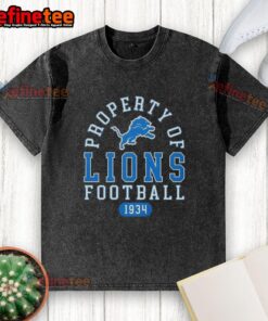 Good Property of Detroit Lions Football since 1934 washed t-shirt, featuring a vintage design and blue color scheme.