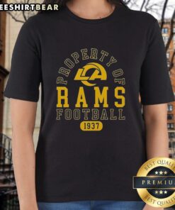 Ladies' tee featuring the Los Angeles Rams logo, celebrating their football legacy since 1937.