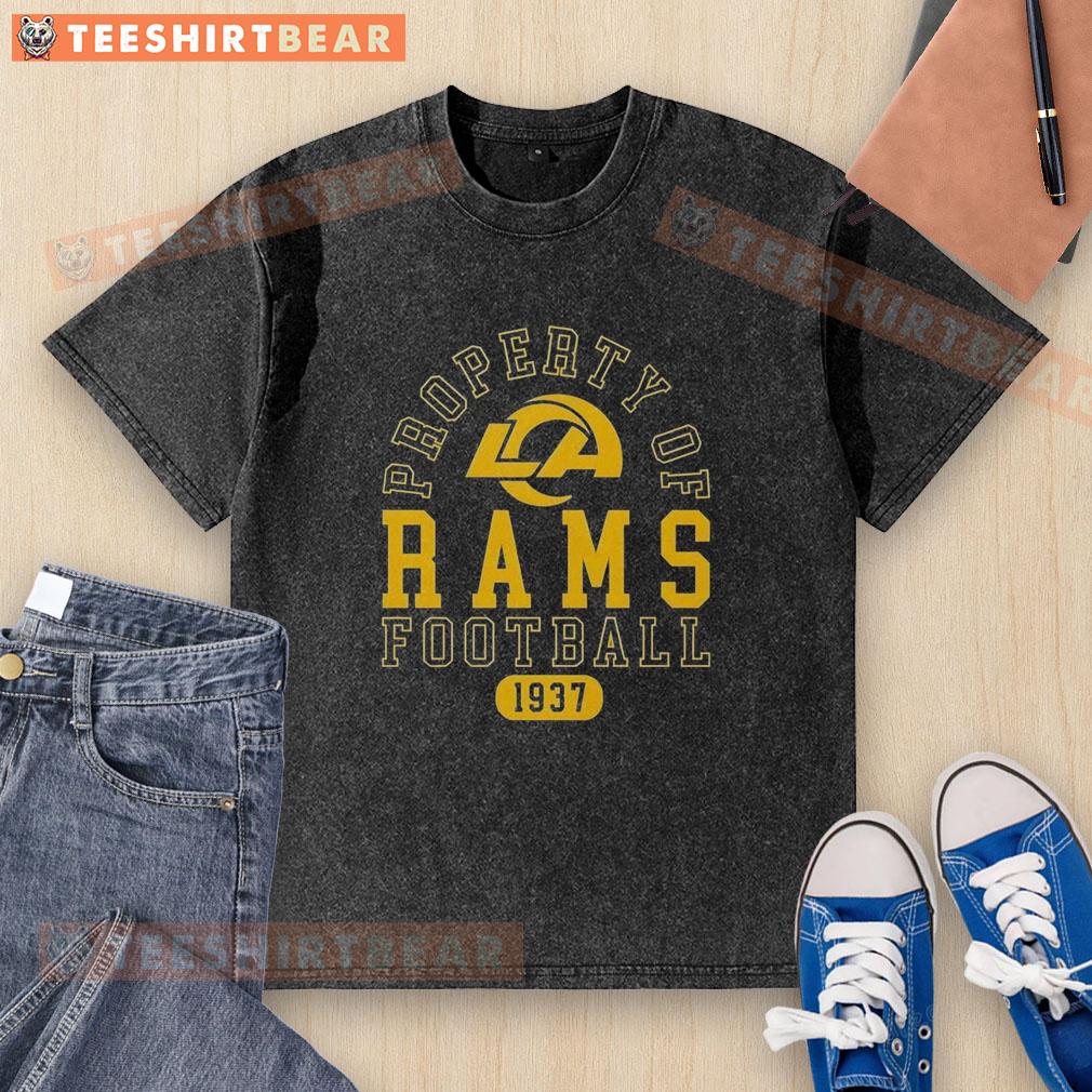 good-property-of-los-angeles-rams-football-since-1937-washed-t-shirt Vintage washed t-shirt featuring the Los Angeles Rams logo, celebrating their football legacy since 1937.