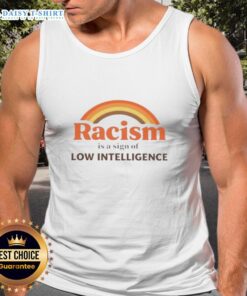 Retro tank top featuring the phrase 'Good Rainbow Racism is a Sign of Low Intelligence' in vibrant colors.