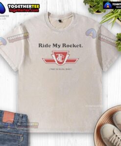 Good Ride My Rocket The Sexual Way logo on a washed t-shirt, featuring a vibrant design for casual wear.