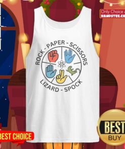 Good Rock Paper Scissors tank top featuring a playful graphic design and vibrant colors for casual wear.