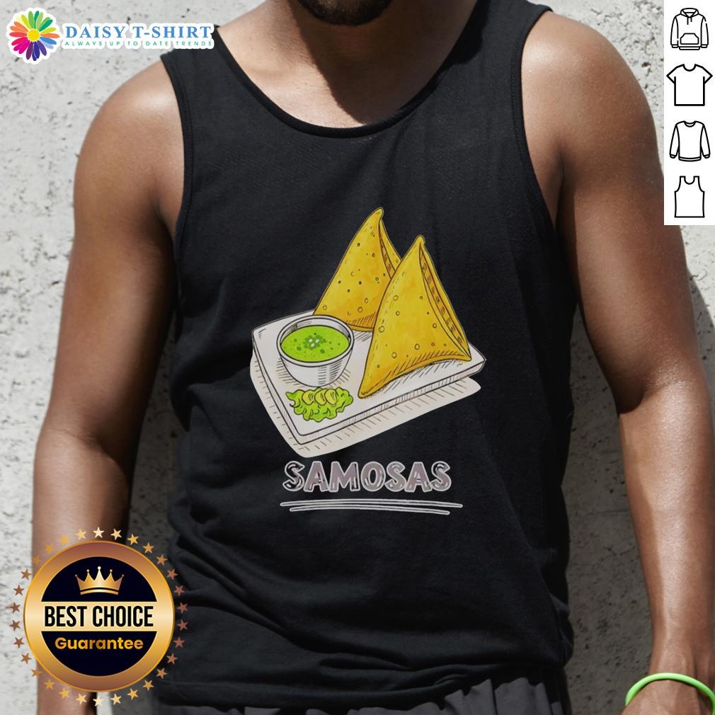 Good Samosa Lover Indian Snack Foodie Samosas Tank Top Good Samosa Lover wearing a tank top featuring Indian snack foodies enjoying delicious samosas at a vibrant food event.