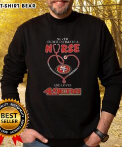 Alt Text: Cozy sweatshirt featuring Never Underestimate a Nurse Who Understands Football for San Francisco 49ers fans.
